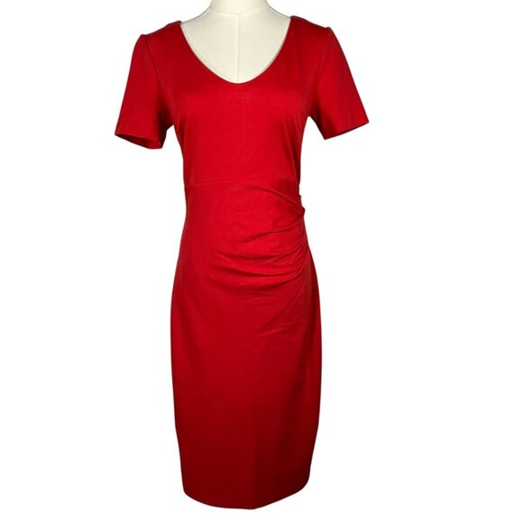 Boden V-Neck Sheath Dress Stretch Side Ruched Short sleeve Orange Womens 6R - Picture 1 of 12